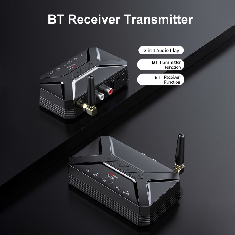 المستقبل والمرسل الصوتي T-R22 مع تكنولوجيا Bluetooth 5.0 - محول صوت لاسلكي 2 في 1 مدخل USB RCA AUX 3.5 مم للتلفيزيون، وسيارة، وستيريو، وسمعة، وسماعات - Image 2