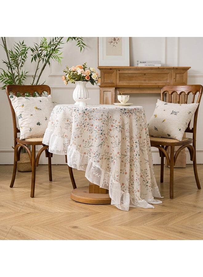 Floral Ruffled Edge Farmhouse Tablecloth Multiple Sizes Country Style Table Cover for Dining Table Home Decor - Image 1