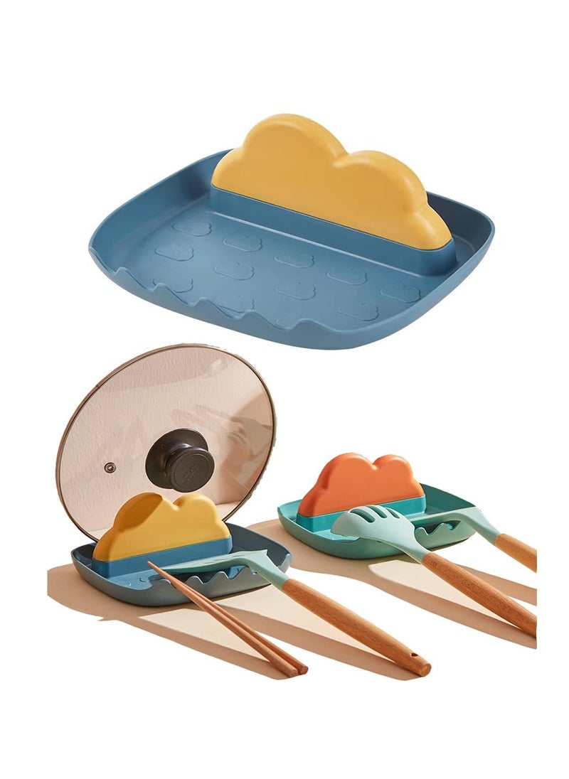 KASTWAVE Kitchen Utensils Rest with Drip Pad, Cooking Spoon Rest with Lid Holder, Heat-Resistant Pot Lid Stand Holder, Countertop Organiser Rack for Spoon, Ladles, Tongs, Spatula, Fork,Blue and Green, 2pcs  - Image 1