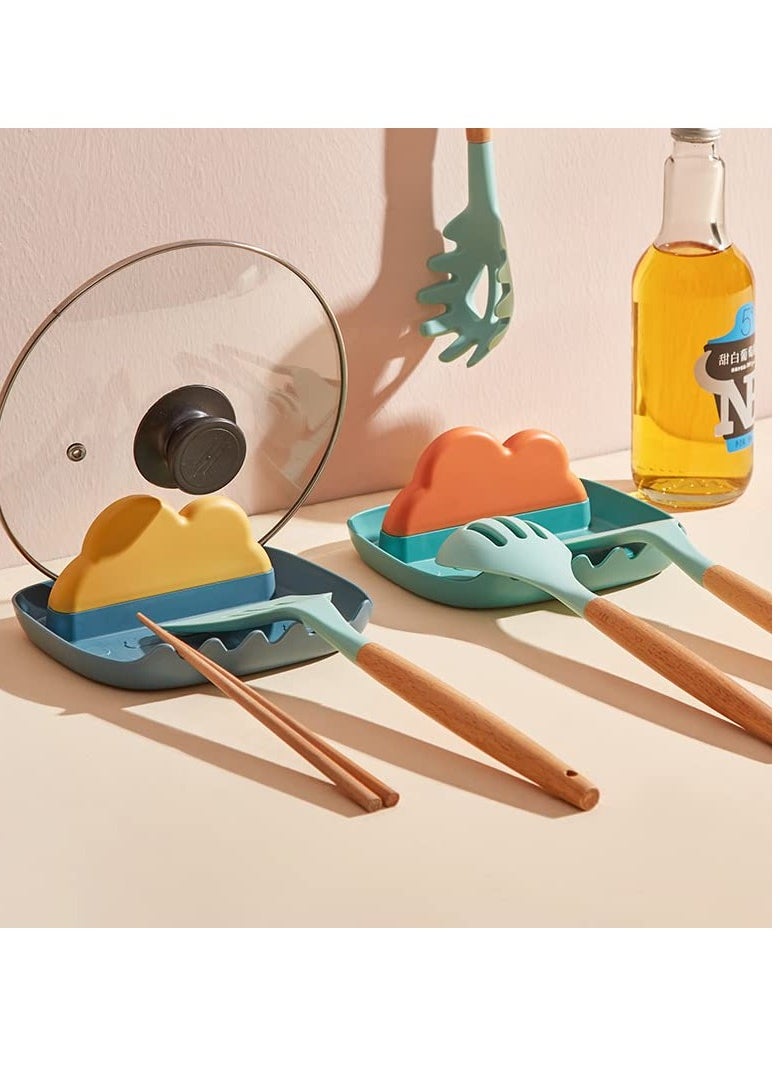 KASTWAVE Kitchen Utensils Rest with Drip Pad, Cooking Spoon Rest with Lid Holder, Heat-Resistant Pot Lid Stand Holder, Countertop Organiser Rack for Spoon, Ladles, Tongs, Spatula, Fork,Blue and Green, 2pcs  - Image 3