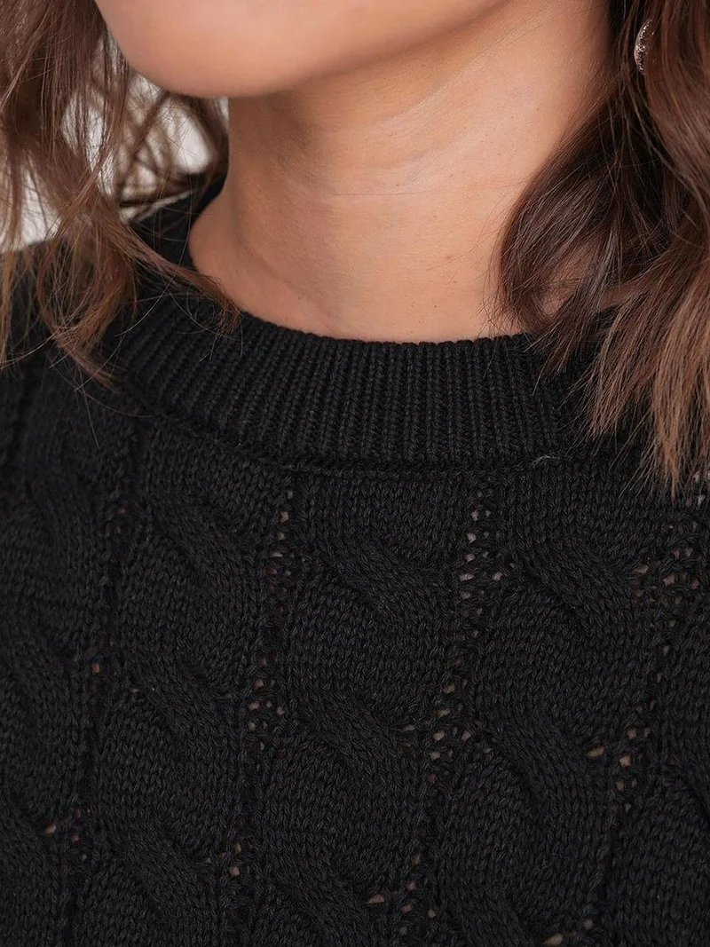 MixRay Black Mixray Cable Knit Pattern Crew Neck Sweater for Women | Best Price UAE