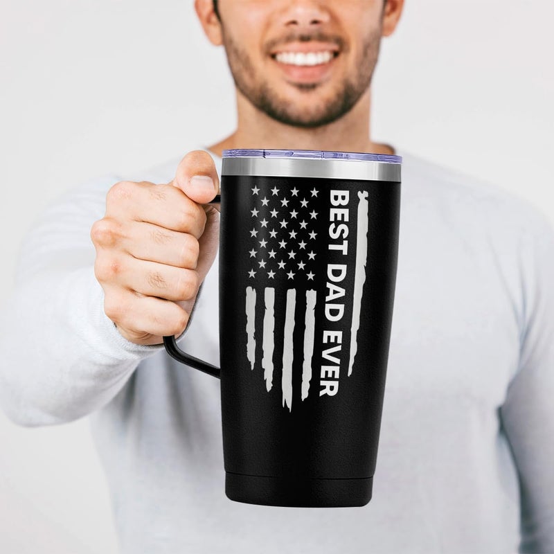 SANDJEST Dad Cup Tumbler with Handle 20oz Dad Nutrition Facts Stainless Steel Travel Coffee Mug Best Dads Gift for Fathers Birthday Christmas Valentines Gift for Men Father Daddy from Daughter Son - Image 3
