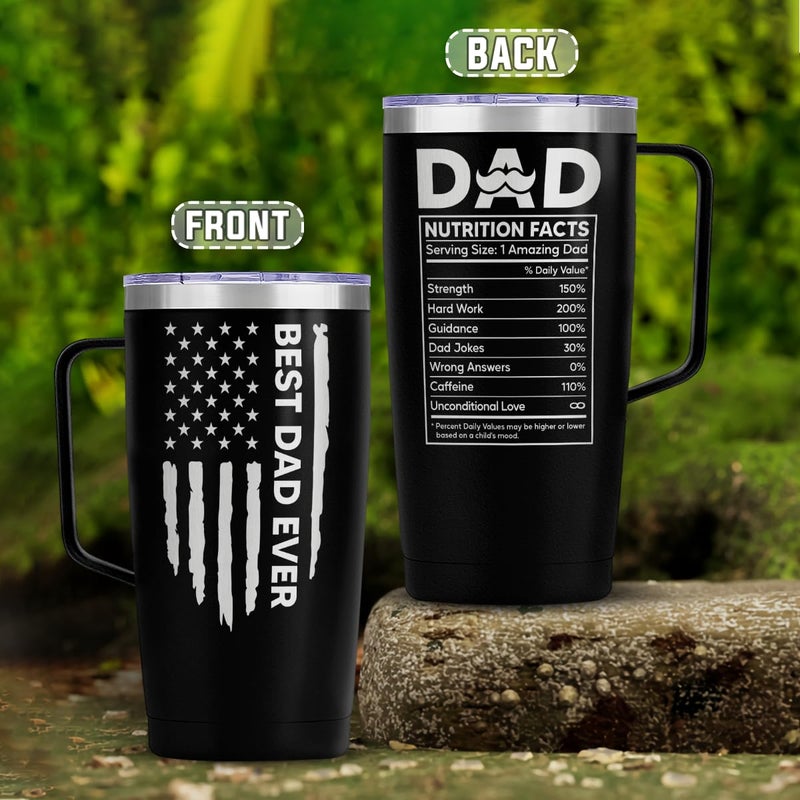 SANDJEST Dad Cup Tumbler with Handle 20oz Dad Nutrition Facts Stainless Steel Travel Coffee Mug Best Dads Gift for Fathers Birthday Christmas Valentines Gift for Men Father Daddy from Daughter Son - Image 2
