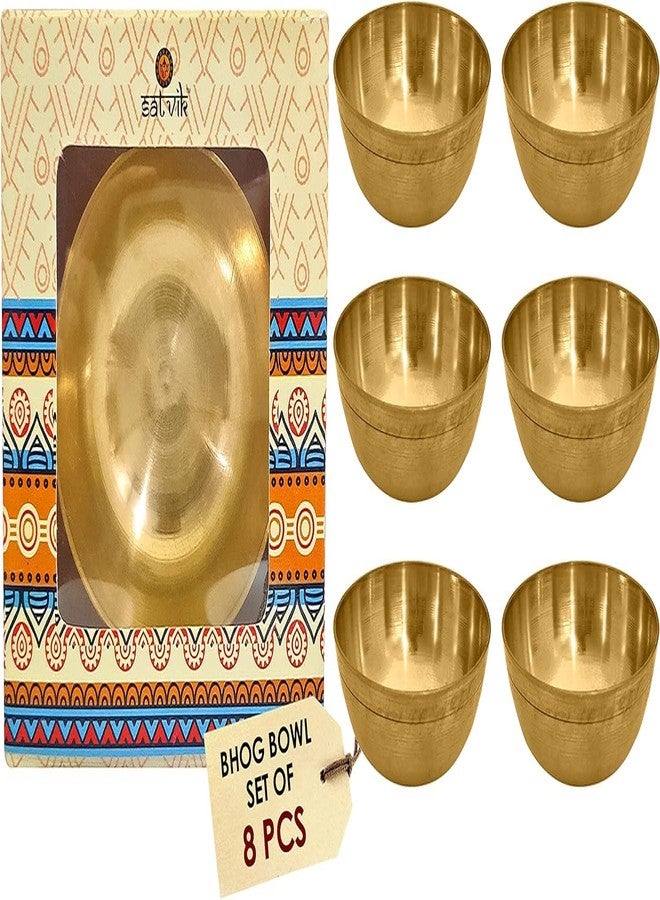 SATVIK STORE مجموعة ساتفيك المكونة من 8 أوعية نحاسية كبيرة لبوجا | أوعية نحاسية نقية للبراساد والتأمل واليوجا وديوالي | لوازم مذبح بهوج كاتوري الهندي - Image 1