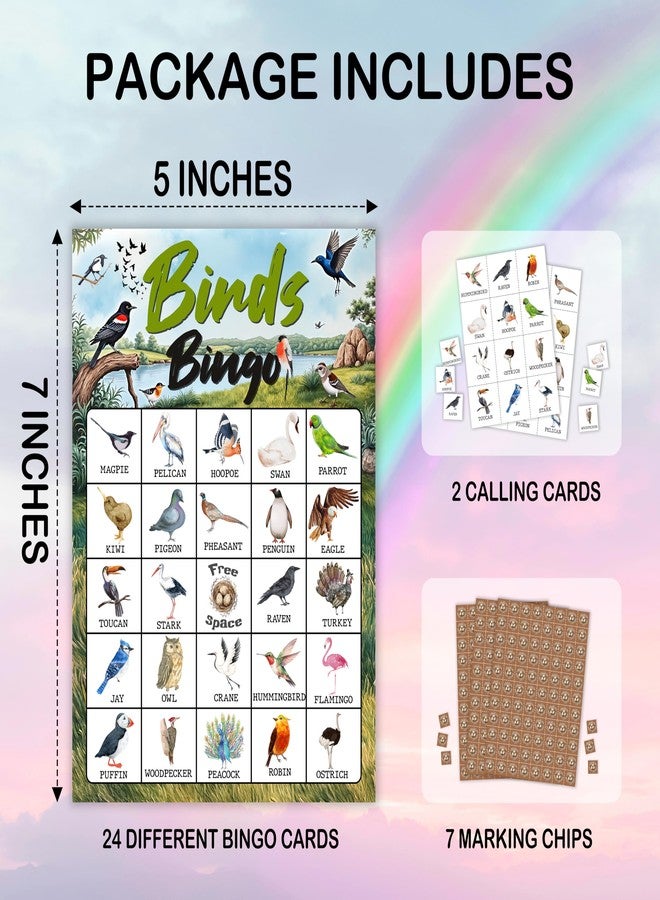 Mueddur Bird Bingo Card, Nature Themed Birthday Game for Adults Family Friends, Birds Games for Bird Lovers, North America Birds Bingo Kit for Birthday Party, Camping Games for 24 Players -14 - Image 2