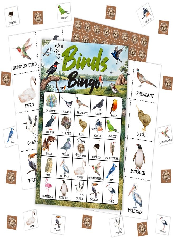 Mueddur Bird Bingo Card, Nature Themed Birthday Game for Adults Family Friends, Birds Games for Bird Lovers, North America Birds Bingo Kit for Birthday Party, Camping Games for 24 Players -14 - Image 1
