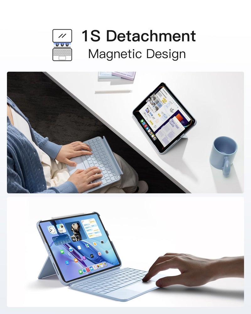 Inateck for iPad 11th/10th Generation Case with Keyboard,for iPad 10th(10.9")/11th Gen(2025 A16),Air 11" M3/M2,Air 6/5/4th,Pro 11 4/3/2/1th,Ultralight Detachable Keyboard with Touchpad, AceTouch Blue - Image 5