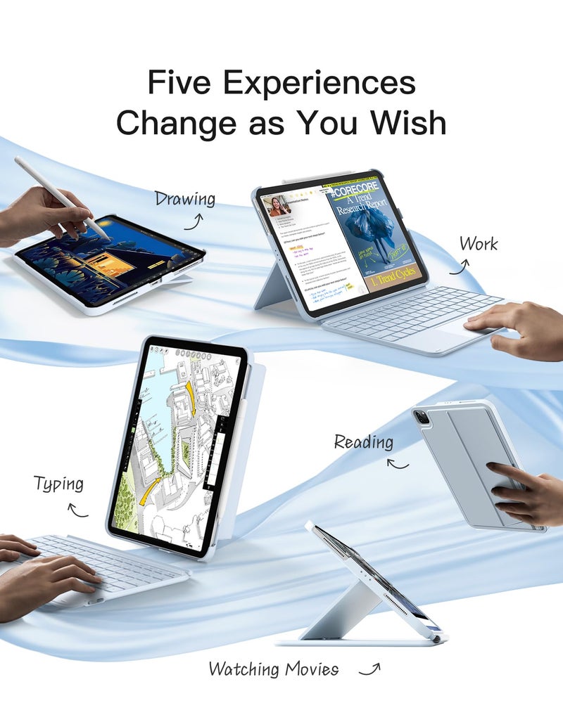 Inateck for iPad 11th/10th Generation Case with Keyboard,for iPad 10th(10.9")/11th Gen(2025 A16),Air 11" M3/M2,Air 6/5/4th,Pro 11 4/3/2/1th,Ultralight Detachable Keyboard with Touchpad, AceTouch Blue - Image 4