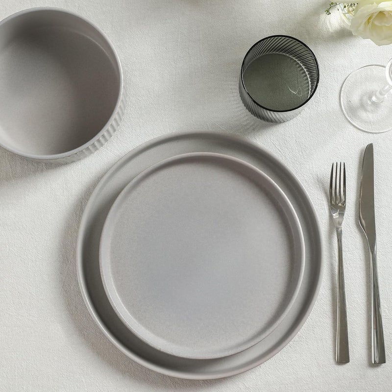 Stone Lain طقم أدوات المائدة من هافن ستون لاين 12 قطعة من الخزف الرمادي - أطباق وأوعية لمجموعة 4 - طقم أطباق أنيق يشمل أطباق العشاء وأطباق السلطة وأوعية الحبوب - آمن للاستخدام في الميكروويف وغسالة الصحون - Image 3