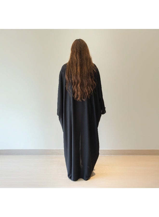 LINELLE عباءة لينيل الفاخرة السوداء المزينة للنساء - أنيقة بتصميم مفتوح من الأمام وأكمام باتوينغ، ملابس يومية ومناسبات محتشمة - Image 4