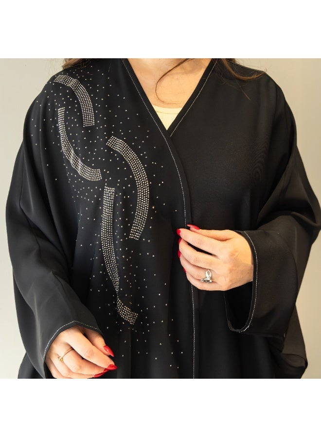 LINELLE عباءة لينيل الفاخرة السوداء المزينة للنساء - أنيقة بتصميم مفتوح من الأمام وأكمام باتوينغ، ملابس يومية ومناسبات محتشمة - Image 5