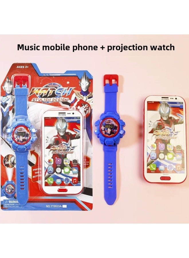 Ultraman Cartoon Music Mobile Phone Spiderman Children's Projection Watch Tiktok Internet Red Toy Electronic Watch Gift-Color:G + D (send Battery) - Image 1