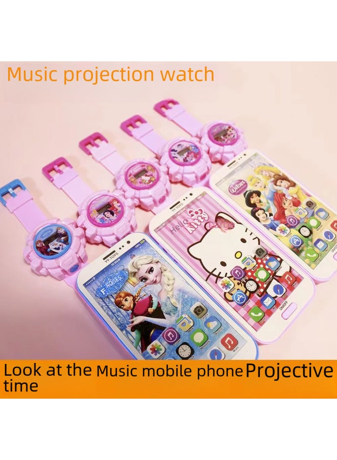 Ultraman Cartoon Music Mobile Phone Spiderman Children's Projection Watch Tiktok Internet Red Toy Electronic Watch Gift-Color:G + D (send Battery) - Image 2