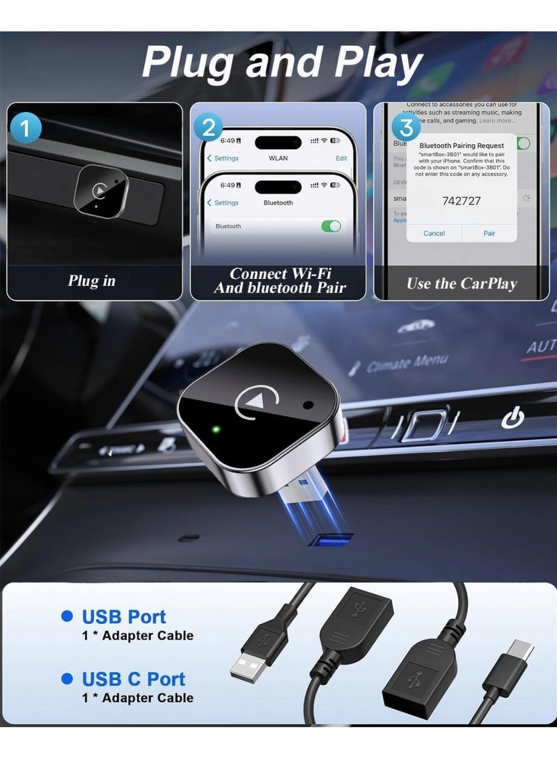 Wireless CarPlay Adapter 2025 Upgrade Wired CarPlay to Wireless, Mini USB Design for Cars with Built-in Wired Apple CarPlay Plug and Play Easy Use Fast Stable Connection Car Play for iPhone - Image 5