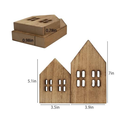 Melostu House Shaped Wooden Sign Block Farmhouse Home Sign Tiered Tray Decor 2 Pack (Brown) - Image 2