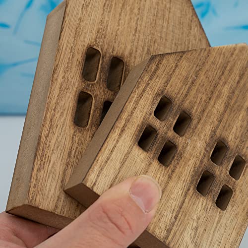 Melostu House Shaped Wooden Sign Block Farmhouse Home Sign Tiered Tray Decor 2 Pack (Brown) - Image 5