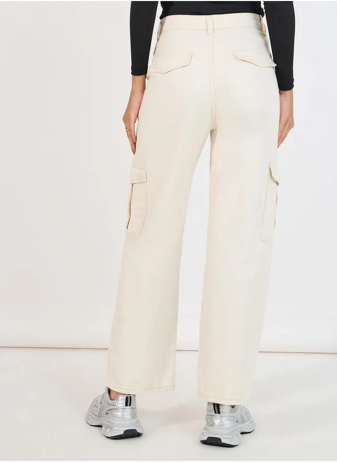 Styli Solid Straight Leg Cargo Jeans