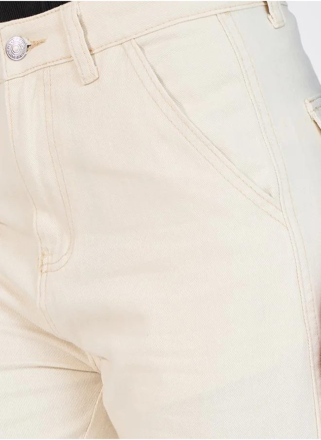 Styli Solid Straight Leg Cargo Jeans