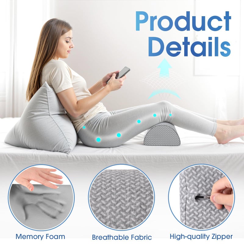 TranquilRelax Knee Pillow for Back Sleeping Memory Foam Half Moon Bolster Pillow for Legs, Under Knee Support, Ankle & Foot Comfort Orthopedic Pillow for Side Sleepers (Grey, 20.4" x 8" x 4.9") - Image 5