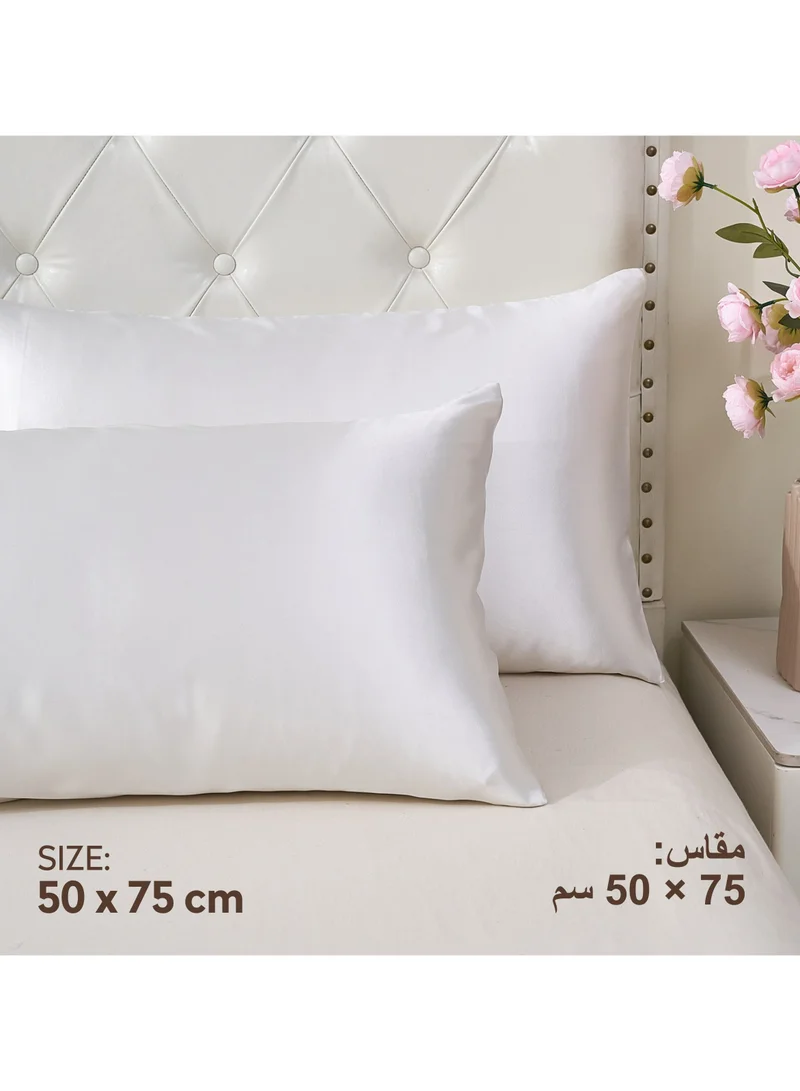 Donetella Satin Pillowcases 2-Pcs Soft And Silky Pillow Cover For Hair And Skin Care With Envelope Closure (Without Pillow Insert),White
