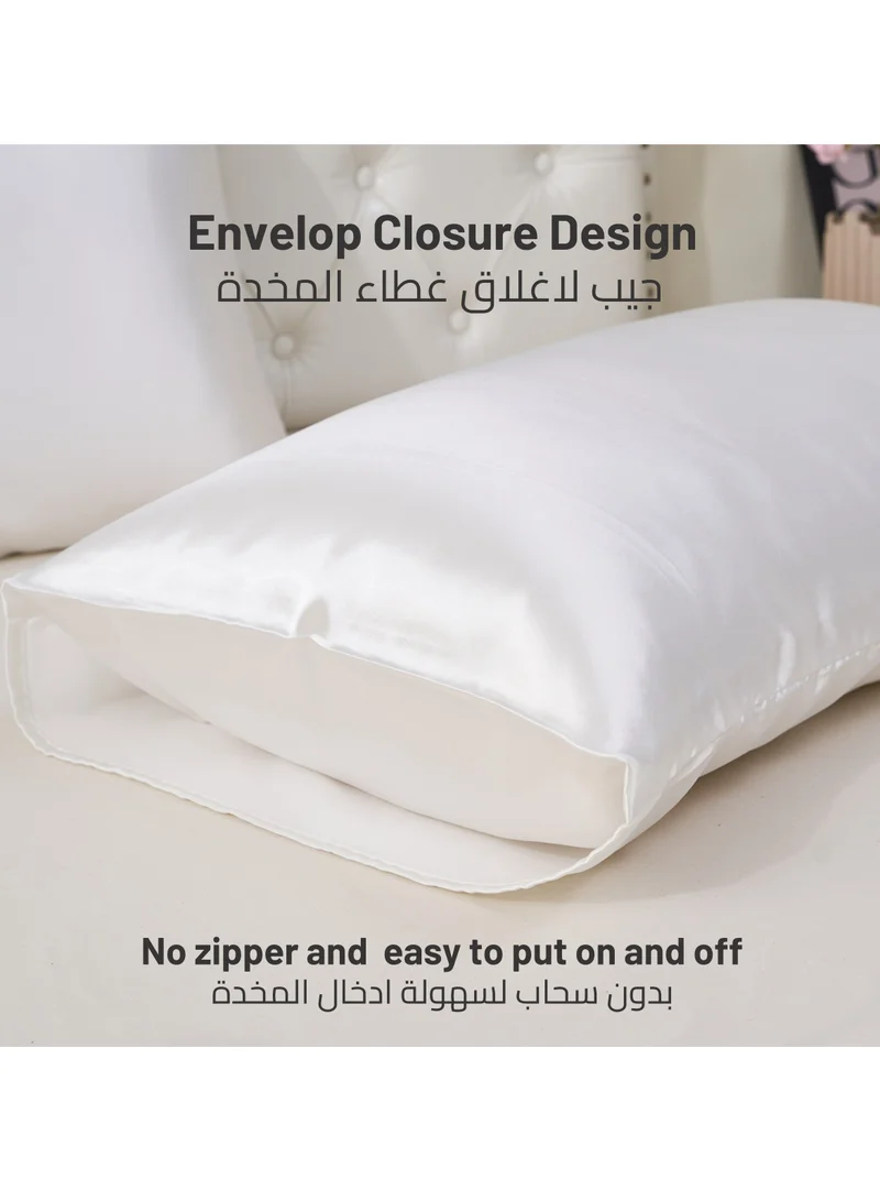 Donetella Satin Pillowcases 2-Pcs Soft And Silky Pillow Cover For Hair And Skin Care With Envelope Closure (Without Pillow Insert),White