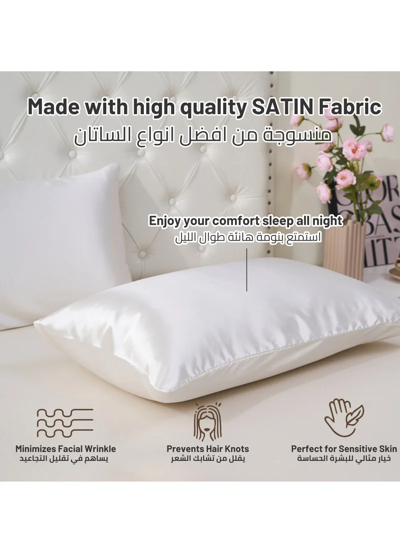 Donetella Satin Pillowcases 2-Pcs Soft And Silky Pillow Cover For Hair And Skin Care With Envelope Closure (Without Pillow Insert),White