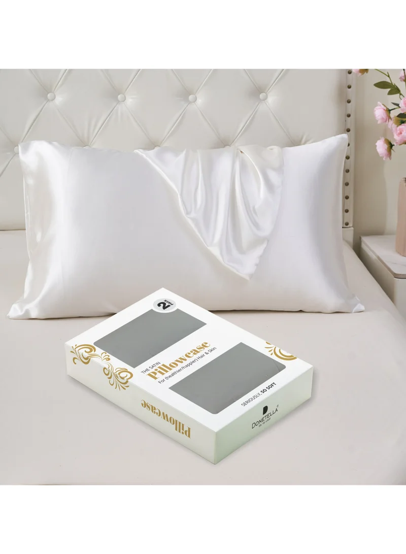 Donetella Satin Pillowcases 2-Pcs Soft And Silky Pillow Cover For Hair And Skin Care With Envelope Closure (Without Pillow Insert),White
