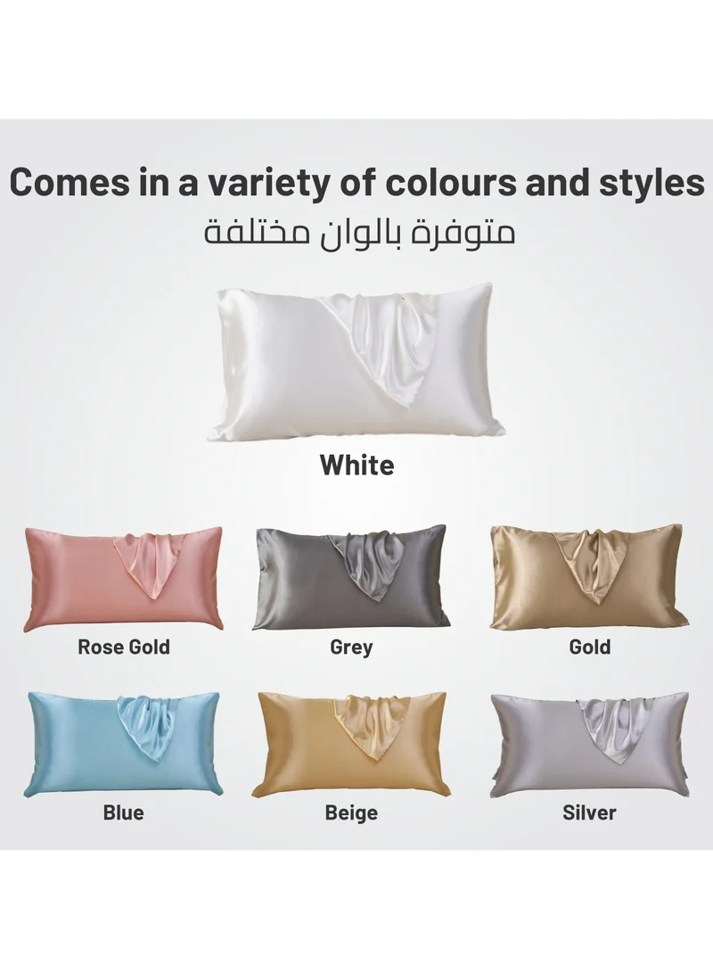Donetella Satin Pillowcases 2-Pcs Soft And Silky Pillow Cover For Hair And Skin Care With Envelope Closure (Without Pillow Insert),White