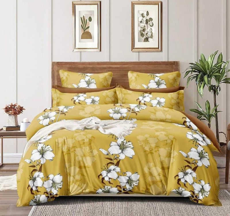 Blackspade BLACK SPADE Heavy Glace Cotton Microfiber AC ComforterBlanketDuvet with 1 King Size Elastic Fitted Bedsheet and 2 Pillow Covers for Double Bed Yellow Bale Comforter with Bedsheet Fitted - Image 1