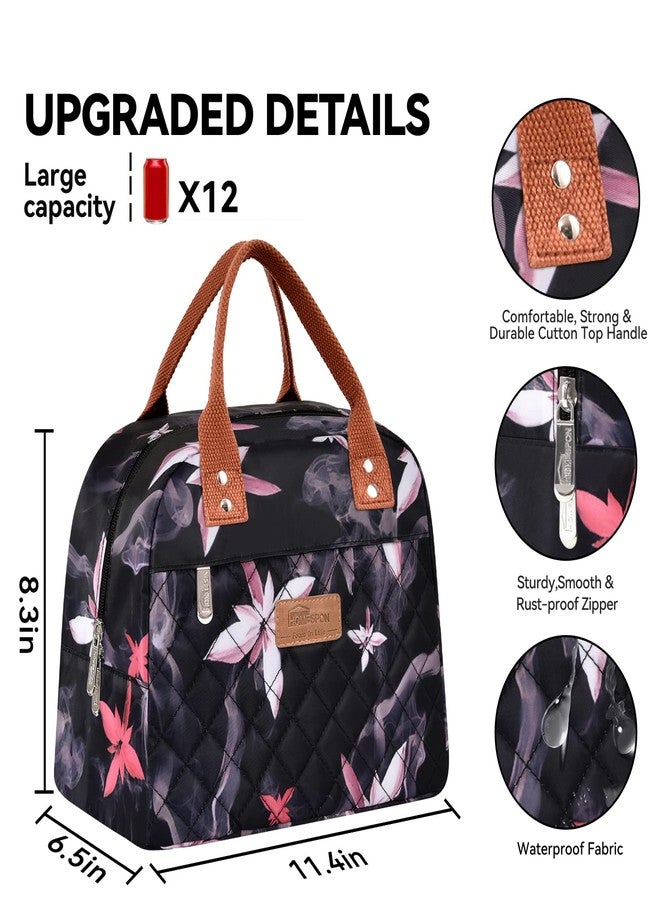 HOMESPON Insulated Lunch Bag for Women Men Adults Lunch Tote with Front Pocket Lunch Box Container Cooler Bag for Work Picnic (Pink Flowers) - Image 5