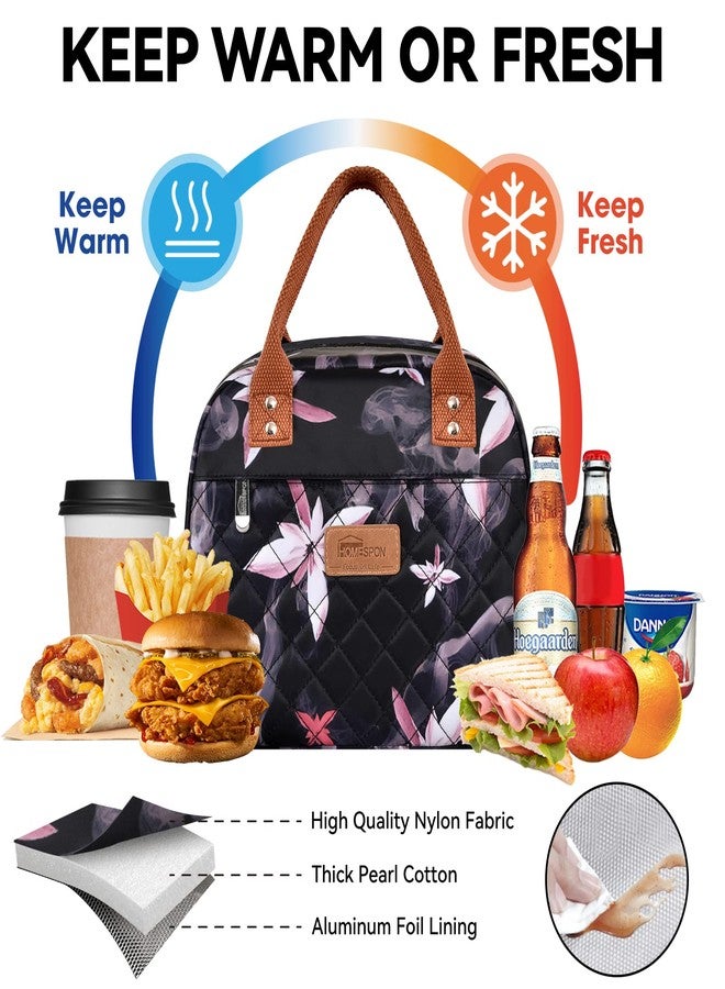 HOMESPON Insulated Lunch Bag for Women Men Adults Lunch Tote with Front Pocket Lunch Box Container Cooler Bag for Work Picnic (Pink Flowers) - Image 4
