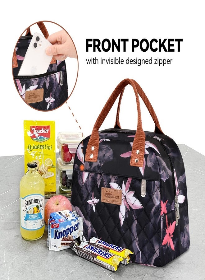 HOMESPON Insulated Lunch Bag for Women Men Adults Lunch Tote with Front Pocket Lunch Box Container Cooler Bag for Work Picnic (Pink Flowers) - Image 2