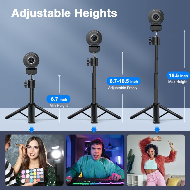 eMeet كاميرا ويب EMEET SmartCam S800-4K مع حامل ثلاثي لتدفق الفيديو، مستشعر سوني 1/2''، تدعم HDR، تركيز تلقائي مزدوج PDAF&TOF، 1080P@60FPS، ارتفاعات قابلة للتعديل مع رأس دوار 360°، مثالية للبث المباشر - Image 2