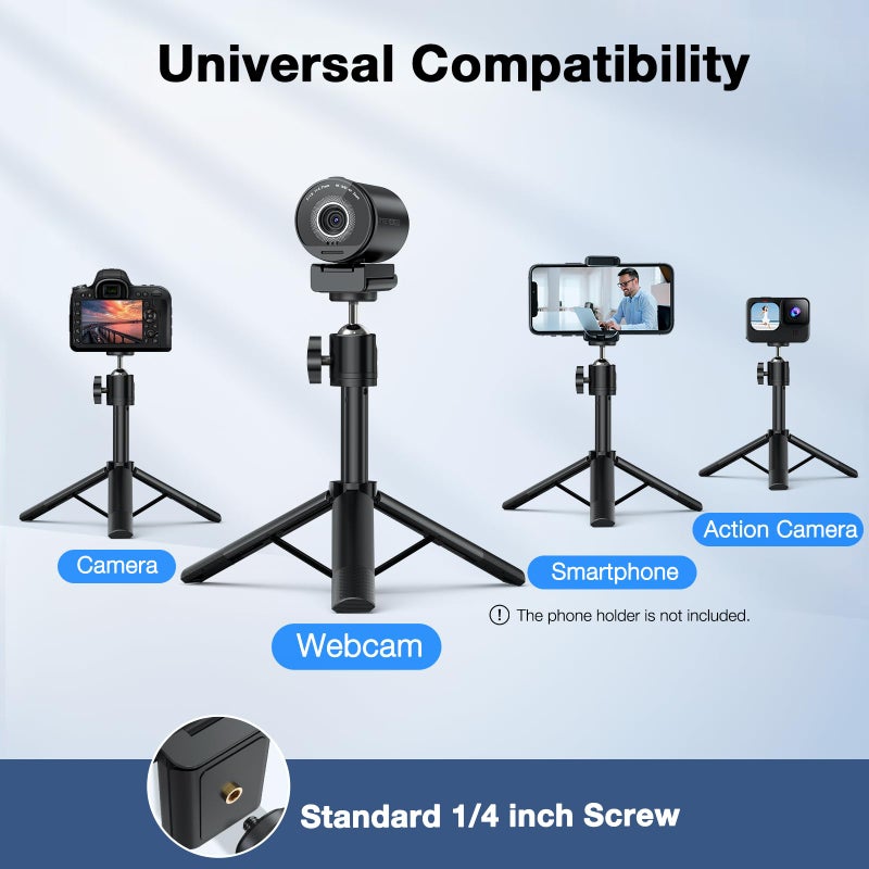 eMeet كاميرا ويب EMEET SmartCam S800-4K مع حامل ثلاثي لتدفق الفيديو، مستشعر سوني 1/2''، تدعم HDR، تركيز تلقائي مزدوج PDAF&TOF، 1080P@60FPS، ارتفاعات قابلة للتعديل مع رأس دوار 360°، مثالية للبث المباشر - Image 3