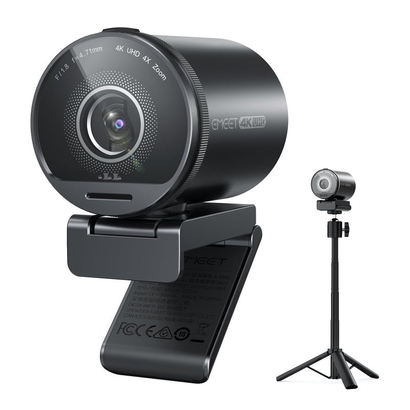 eMeet كاميرا ويب EMEET SmartCam S800-4K مع حامل ثلاثي لتدفق الفيديو، مستشعر سوني 1/2''، تدعم HDR، تركيز تلقائي مزدوج PDAF&TOF، 1080P@60FPS، ارتفاعات قابلة للتعديل مع رأس دوار 360°، مثالية للبث المباشر - Image 1