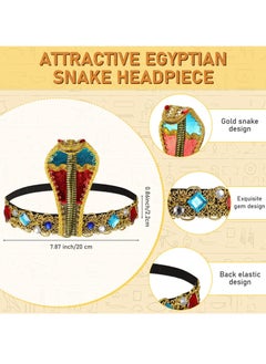 Excefore Egyptian Headpiece Costume Accessories, 3Pcs Egyptian Metal Headpiece Snake Beaded, Beaded Tassel Necklace, Crystal Bracelet for Women Girls  - Image 2