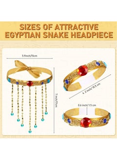 Excefore Egyptian Headpiece Costume Accessories, 3Pcs Egyptian Metal Headpiece Snake Beaded, Beaded Tassel Necklace, Crystal Bracelet for Women Girls  - Image 3