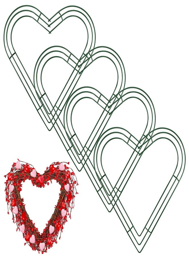 Aodaer 4 Pack 12 Inch Heart Wire Wreath Frame Heart Metal Wreath Garland Green Wire Flower Wreath for Valentine's Day, Wedding Party, Home Ceremony Decoration - Image 1
