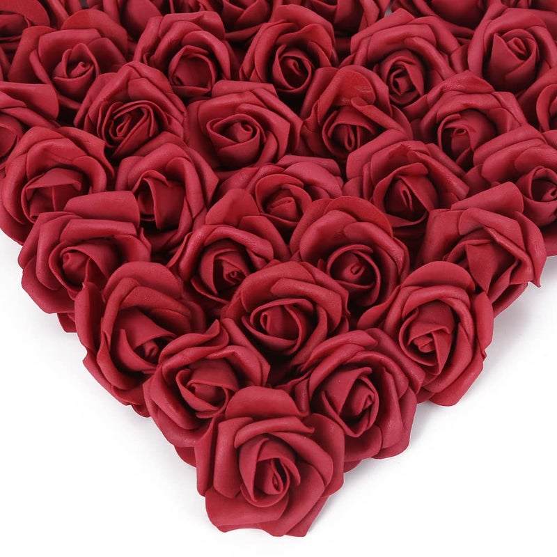 INSUNSIX Artificial Stemless Rose Flower Heads 200Pcs Burgundy Foam Roses Artificial Roses Flower Heads for Crafts 197in Stemless Roses for DIY Craft Wedding Bouquet Party DecorationBurgundy