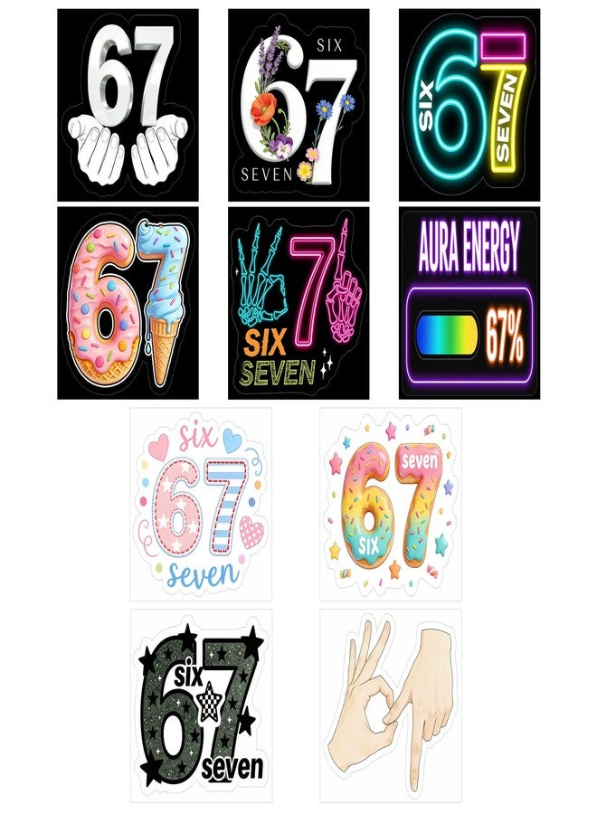 CYUXING 10Pcs Ten Styles of 67 Stickers, 67 Party Favors Decorations Supplies, Fun Ice Cream Neon Halo Stickers Decor Suitable for Laptops Water Bottles & Phone Cases - Image 1