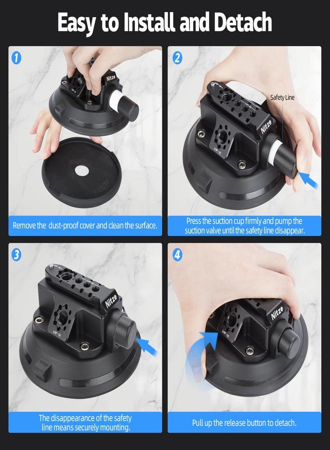 نيتز حامل كاميرا نيتز بتقنية الشفط، حامل كاميرا بكوب شفط، حامل سيارة لكاميرات DSLR، والكاميرات بدون مرآة، وكاميرات الحركة، والهواتف الذكية مع سكة NATO مدمجة وفتحات تثبيت متعددة (4.5 بوصة) - N48-A45 - Image 2