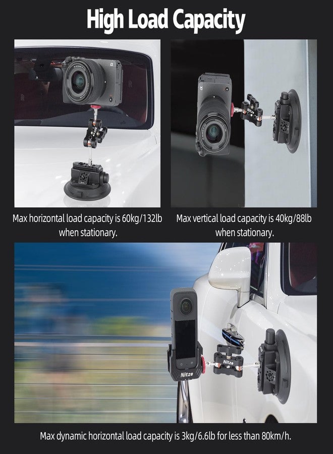 نيتز حامل كاميرا نيتز بتقنية الشفط، حامل كاميرا بكوب شفط، حامل سيارة لكاميرات DSLR، والكاميرات بدون مرآة، وكاميرات الحركة، والهواتف الذكية مع سكة NATO مدمجة وفتحات تثبيت متعددة (4.5 بوصة) - N48-A45 - Image 4