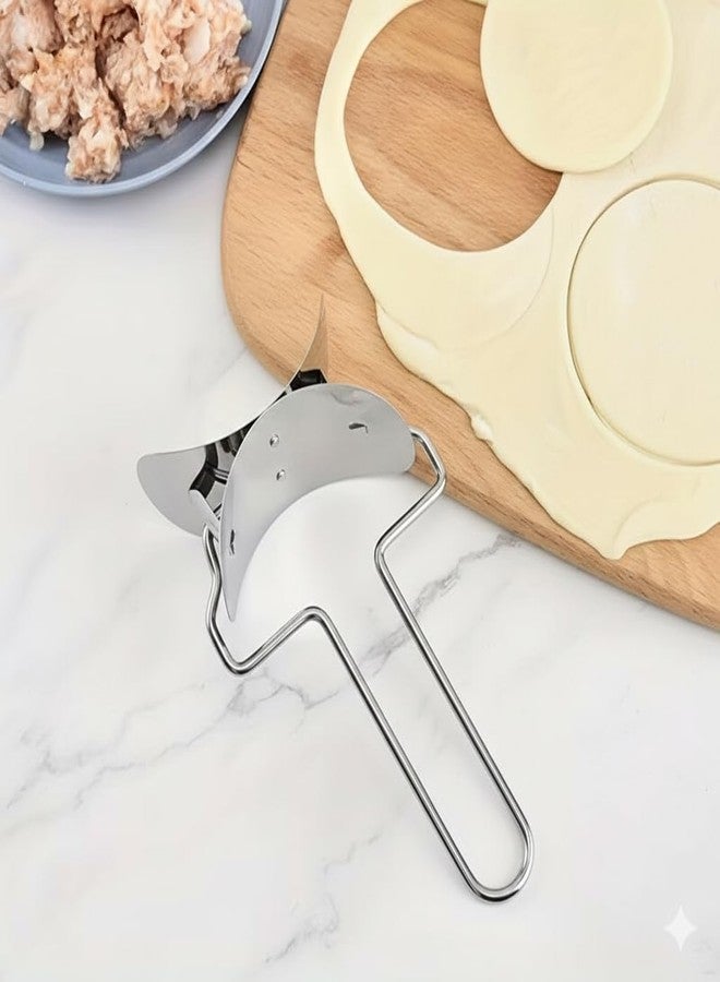 Kymio 2 in 1 Stainless Steel Puri Cutter Dough Cutter Momos Dumpling Poori Roti Pastry Cutting Wheel Kitchen Tool for Chapati Kachori Pizza Sheet Manual Food Grade Steel - Image 1