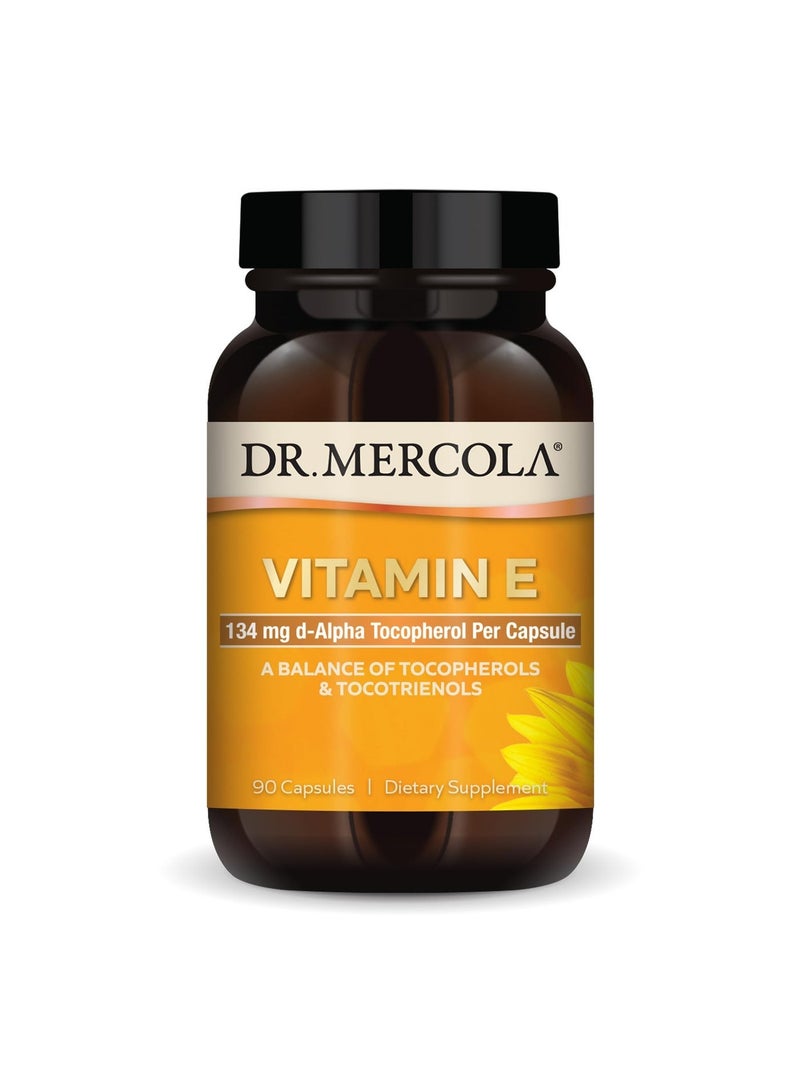 Dr. Mercola Vitamin E, 134 mg d-Alpha Tocopherol Per Capsule, A Balance of Tocopherols & Tocotrienols, 90 Capsules, Dietary Supplement - Image 1