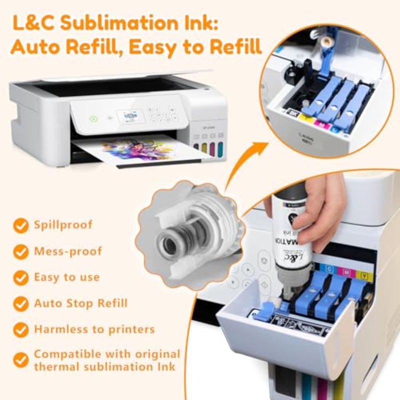 حبر التسامي لطابعة epson ecotank et 2810 2850 2830 2815 4810 EcoTank الملء التلقائي/خالية من ICC/مضاد للأشعة فوق البنفسجية - Image 4