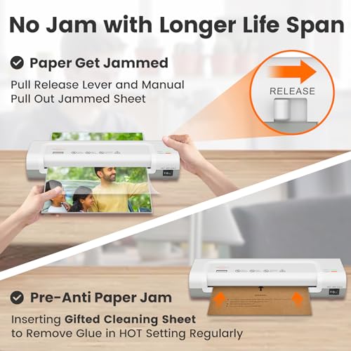 VidaTeco Laminator Machine, Portable A4 Thermal Laminator with Hot and Cold Settings, Quick Warm-up and No Bubbles with 30 Pouches, 1 Corner Rounder,1 Paper Cutter (White-Gray) - Image 5