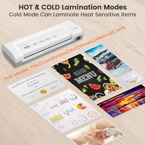 VidaTeco Laminator Machine, Portable A4 Thermal Laminator with Hot and Cold Settings, Quick Warm-up and No Bubbles with 30 Pouches, 1 Corner Rounder,1 Paper Cutter (White-Gray) - Image 2