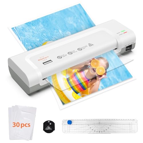 VidaTeco Laminator Machine, Portable A4 Thermal Laminator with Hot and Cold Settings, Quick Warm-up and No Bubbles with 30 Pouches, 1 Corner Rounder,1 Paper Cutter (White-Gray) - Image 1