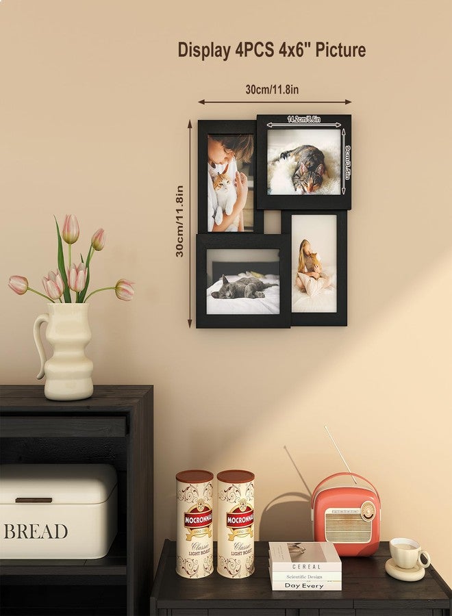Egofine 4x6 Collage Picture Frames, Made of Solid Wood, Family Picture Frame Display Four 4x6 Photos, Covered by Plexiglass for Wall Hanging and Tabletop, Black - Image 3