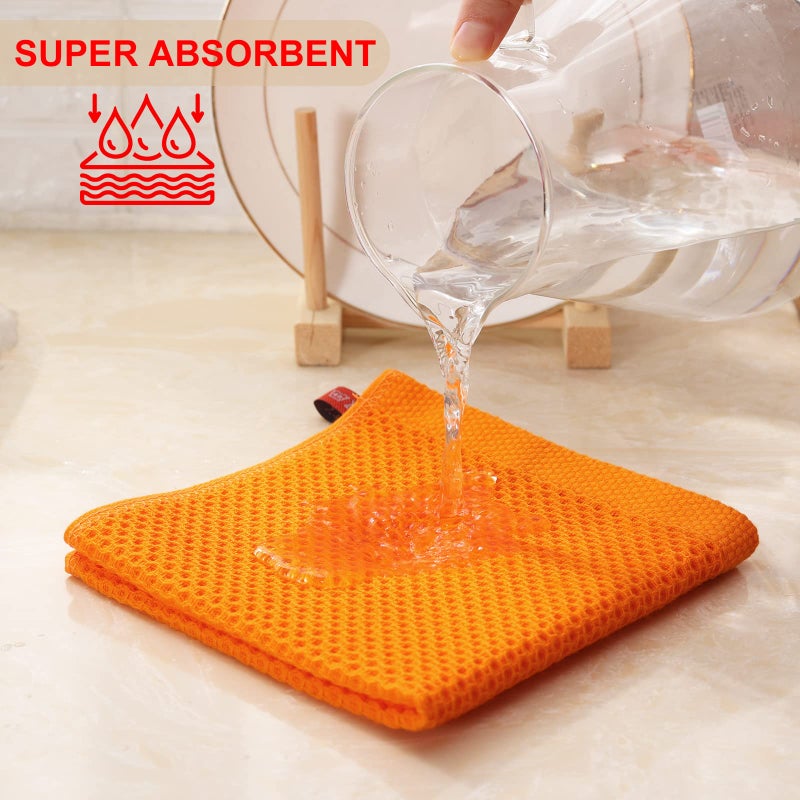 Kitinjoy 100% Cotton Kitchen Dish Cloths  6 Pack Waffle Weave Ultra Soft Absorbent Dish Towels for Drying Dishes Quick Drying Kitchen Towels Dish Rags  12 X 12 Inches  Orange - Image 2